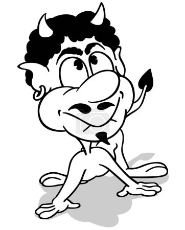 Ilustración de Dibujo de un lindo diablo con un pendiente - Ilustración de dibujos animados aislado sobre fondo blanco, Vector - Imagen libre de derechos