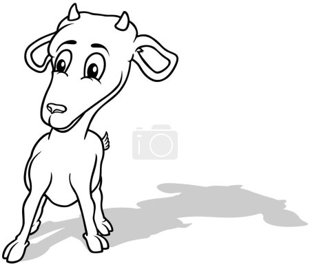 Illustration for Drawing of a Small Goat with Small Horns - Cartoon Illustration Isolated on White Background, Vector - Royalty Free Image