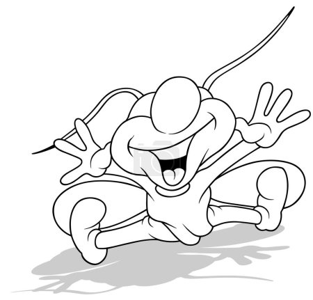 Téléchargez les illustrations : Dessin d'un scarabée rieur assis par terre les mains en l'air Illustration de bande dessinée isolée sur fond blanc, vecteur - en licence libre de droit