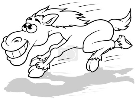 Ilustración de Dibujo de un caballo corriendo divertido con grandes dientes - Ilustración de dibujos animados aislado sobre fondo blanco, Vector - Imagen libre de derechos