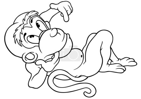 Ilustración de Dibujo de un mono mentiroso con un dedo en la boca - Ilustración de dibujos animados aislados sobre fondo blanco, Vector - Imagen libre de derechos