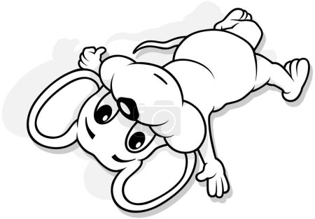 Ilustración de Dibujo de un ratón acostado en su espalda con los brazos abiertos - Ilustración de dibujos animados aislado sobre fondo blanco, Vector - Imagen libre de derechos