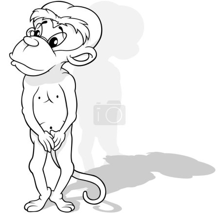 Téléchargez les illustrations : Dessin d'un singe timide debout sur deux jambes Illustration de bande dessinée isolé sur fond blanc, vecteur - en licence libre de droit