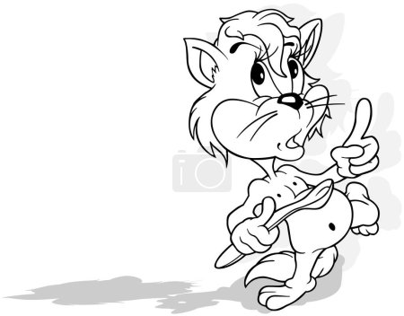 Ilustración de Dibujo de un gatito con una cuchara en su pata - Ilustración de dibujos animados aislados sobre fondo blanco, Vector - Imagen libre de derechos