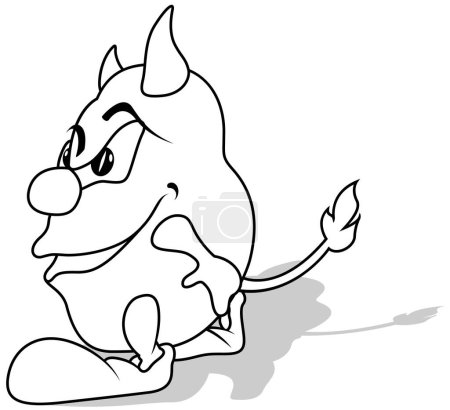 Ilustración de Dibujo de un pequeño diablo con cuernos gracioso - Ilustración de dibujos animados aislado sobre fondo blanco, Vector - Imagen libre de derechos