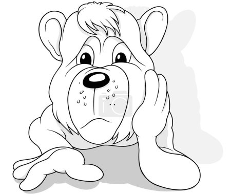 Illustration for Drawing of a Lying Teddy Bear with its Head Supported - Cartoon Illustration Isolated on White Background, Vector - Royalty Free Image