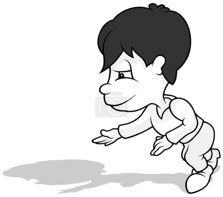 Illustration for Drawing of a Dark-haired Boy with an Outstretched Hand - Cartoon Illustration Isolated on White Background, Vector - Royalty Free Image