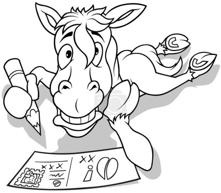 Téléchargez les illustrations : Dessin d'un cheval menteur écrivant une carte postale Illustration de bande dessinée isolée sur fond blanc, vecteur - en licence libre de droit