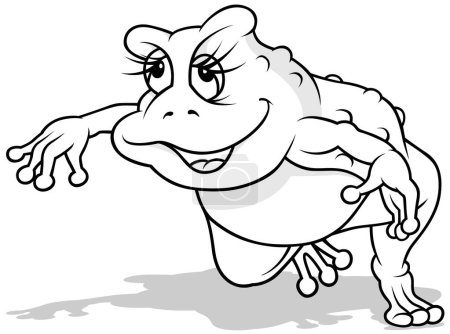 Téléchargez les illustrations : Dessin d'une grenouille dansante souriante - Illustration de bande dessinée isolée sur fond blanc, vecteur - en licence libre de droit