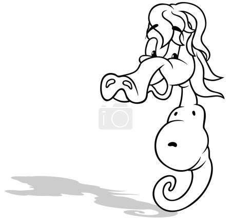 Téléchargez les illustrations : Dessin d'un cheval de mer souriant - Illustration de bande dessinée isolée sur fond blanc, vecteur - en licence libre de droit