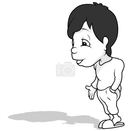 Illustration for Drawing of a Standing Black-haired Boy in Pajamas - Cartoon Illustration Isolated on White Background, Vector - Royalty Free Image