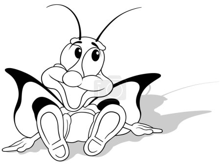 Téléchargez les illustrations : Dessin d'un papillon assis avec des ailes tendues Illustration de bande dessinée isolé sur fond blanc, vecteur - en licence libre de droit