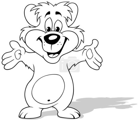 Téléchargez les illustrations : Dessin d'un ours en peluche mignon aux bras ouverts et au visage souriant - Illustration de bande dessinée isolée sur fond blanc, vectoriel - en licence libre de droit