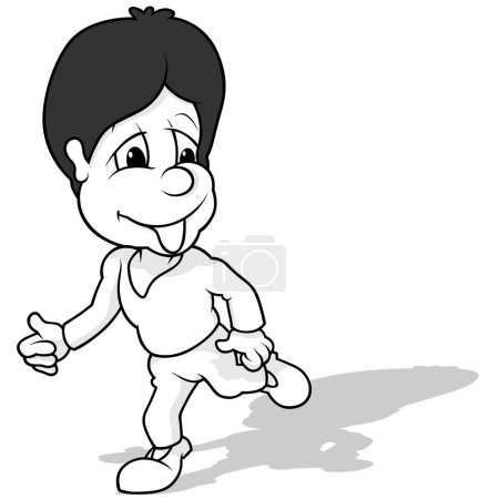 Ilustración de Dibujo de un niño corriendo con el pelo oscuro - Ilustración de dibujos animados aislado sobre fondo blanco, Vector - Imagen libre de derechos