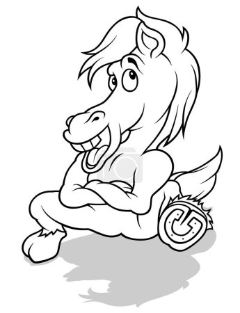 Illustration for Drawing of a Smiling Horse Sitting on the Ground - Cartoon Illustration Isolated on White Background, Vector - Royalty Free Image