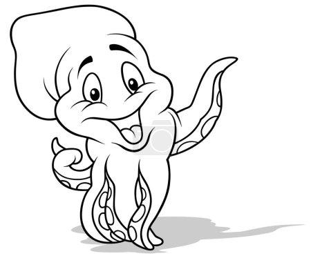 Ilustración de Dibujo de un alegre pulpo sonriente señalando con un tentáculo - Ilustración de dibujos animados aislados sobre fondo blanco, Vector - Imagen libre de derechos