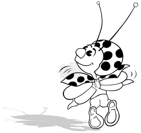 Drawing of a Flying Ladybug from the Back View - Cartoon Illustration Isolated on White Background, Vector