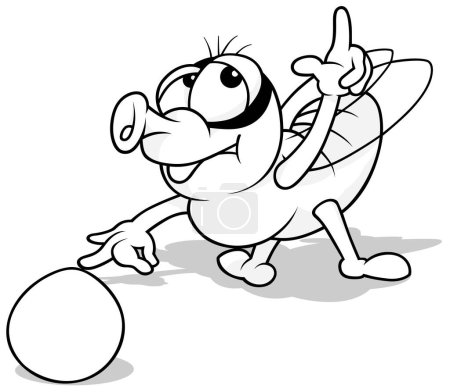 Téléchargez les illustrations : Dessin d'une mouche domestique jouant avec une balle Illustration de bande dessinée isolée sur fond blanc, vecteur - en licence libre de droit