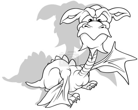 Zeichnung eines Drachen mit wütendem Blick - Cartoon Illustration auf weißem Hintergrund, Vektor