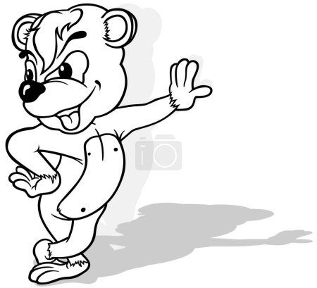 Illustration for Drawing of a Standing Teddy Bear Leaning on a Wall with its Paw - Cartoon Illustration Isolated on White Background, Vector - Royalty Free Image