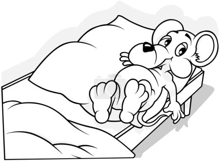 Illustration for Drawing of a Cute Tired Mouse Lying in Bed - Cartoon Illustration Isolated on White Background, Vector - Royalty Free Image