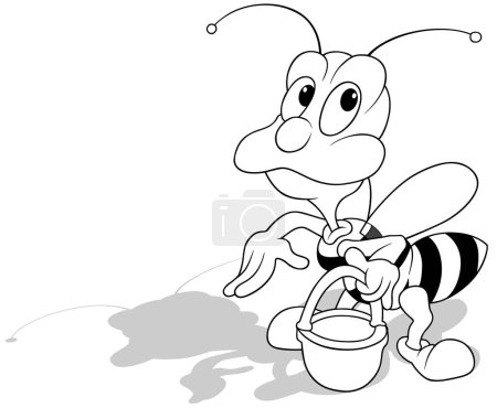 Ilustración de Dibujo de una abeja de pie con una cesta en la mano - Ilustración de dibujos animados aislados sobre fondo blanco, Vector - Imagen libre de derechos