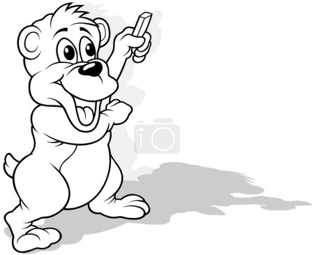 Téléchargez les illustrations : Dessin d'un ours en peluche souriant à la craie dans sa patte Illustration de bande dessinée isolé sur fond blanc, vectoriel - en licence libre de droit
