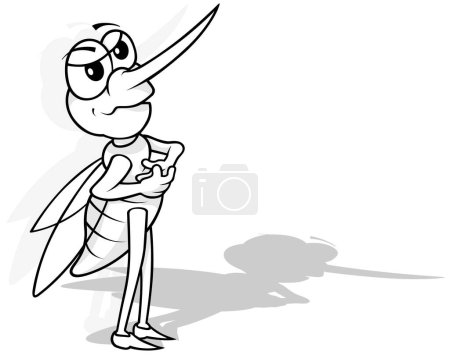 Illustration for Drawing of a Standing Mosquito with an Angry Expression on its Face - Cartoon Illustration Isolated on White Background, Vector - Royalty Free Image