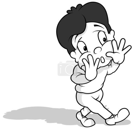 Ilustración de Dibujo de un niño gritando y buscando a alguien - Ilustración de dibujos animados aislados sobre fondo blanco, Vector - Imagen libre de derechos
