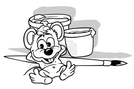 Ilustración de Dibujo de un ratón acostado en un cepillo - Ilustración de dibujos animados aislado sobre fondo blanco, Vector - Imagen libre de derechos