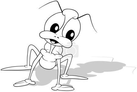 Téléchargez les illustrations : Dessin d'un scarabée avec une grosse tête et des yeux géants - Illustration de bande dessinée isolée sur fond blanc, vecteur - en licence libre de droit
