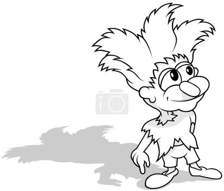 Illustration for Drawing of Funny Forest Leprechaun with Tousled Hair - Cartoon Illustration Isolated on White Background, Vector - Royalty Free Image