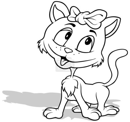 Ilustración de Dibujo de una gatita adorable con un arco en la cabeza - Ilustración de dibujos animados aislados sobre fondo blanco, Vector - Imagen libre de derechos