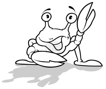 Téléchargez les illustrations : Dessin d'un crabe souriant avec une griffe élevée Illustration de bande dessinée isolé sur fond blanc, vecteur - en licence libre de droit