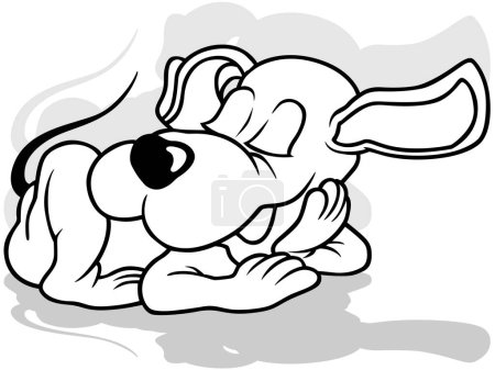 Illustration for Drawing of a Sleeping Doggy with Closed Eyes on the Ground - Cartoon Illustration Isolated on White Background, Vector - Royalty Free Image