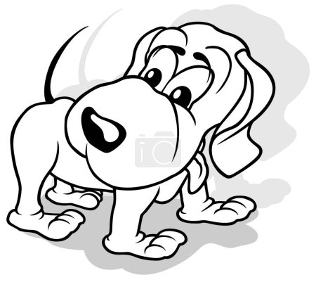 Ilustración de Dibujo de un perrito de pie con la cabeza vuelta y la lengua sobresaliendo - Ilustración de dibujos animados aislado sobre fondo blanco, Vector - Imagen libre de derechos