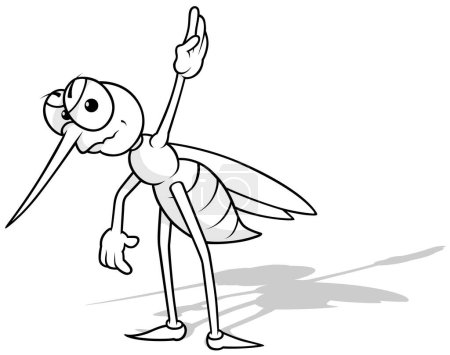 Illustration for Drawing of a Mosquito with a Raised Hand - Cartoon Illustration Isolated on White Background, Vector - Royalty Free Image