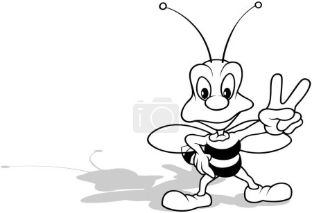 Illustration for Drawing of a Standing Bee Showing Victory - Cartoon Illustration Isolated on White Background, Vector - Royalty Free Image