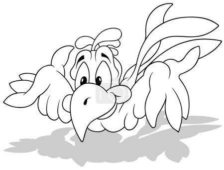 Téléchargez les illustrations : Dessin d'un perroquet volant mignon aux ailes déployées Illustration de bande dessinée isolé sur fond blanc, vecteur - en licence libre de droit