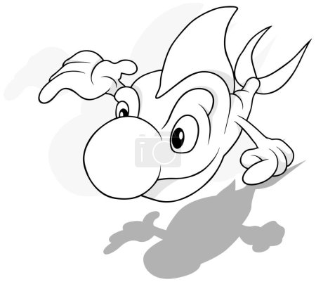 Ilustración de Dibujo de un divertido pescado del océano con aleta levantada - Ilustración de dibujos animados aislados sobre fondo blanco, Vector - Imagen libre de derechos