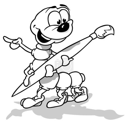 Ilustración de Dibujo de una oruga linda sosteniendo un pincel - Ilustración de dibujos animados aislados sobre fondo blanco, Vector - Imagen libre de derechos