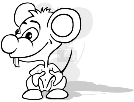 Téléchargez les illustrations : Dessin d'une souris à tête tournée assise au sol Illustration de bande dessinée isolée sur fond blanc, vecteur - en licence libre de droit