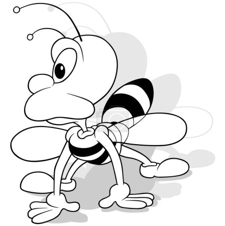 Ilustración de Dibujo de una abeja en los cuatro miembros con la cabeza vuelta - Ilustración de dibujos animados aislados sobre fondo blanco, Vector - Imagen libre de derechos