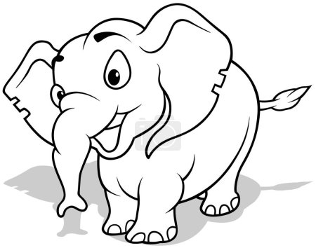 Téléchargez les illustrations : Dessin d'un sourire d'éléphant mignon Illustration de bande dessinée isolé sur fond blanc, vecteur - en licence libre de droit