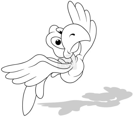 Téléchargez les illustrations : Dessin d'un perroquet volant avec une expression surprenante Illustration de bande dessinée isolé sur fond blanc, vecteur - en licence libre de droit