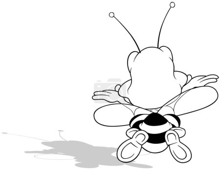 Illustration for Drawing of a Flying Bee from Rear View - Cartoon Illustration Isolated on White Background, Vector - Royalty Free Image