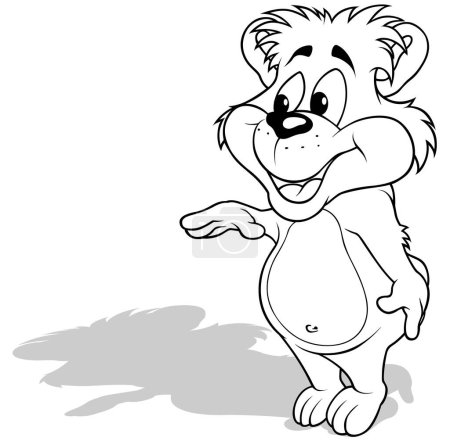 Téléchargez les illustrations : Dessin d'un ours en peluche debout agitant sa patte Illustration de bande dessinée isolé sur fond blanc, vecteur - en licence libre de droit