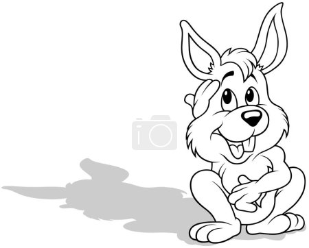 Téléchargez les illustrations : Dessin d'un lapin assis avec un sourire coquin Illustration de bande dessinée isolé sur fond blanc, vecteur - en licence libre de droit