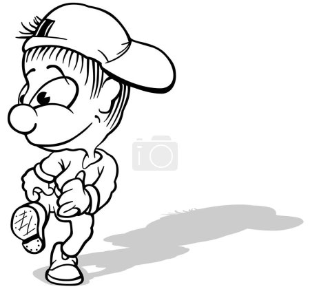Téléchargez les illustrations : Dessin d'un garçon avec une casquette de baseball retournée latéralement Illustration de bande dessinée isolé sur fond blanc, vecteur - en licence libre de droit