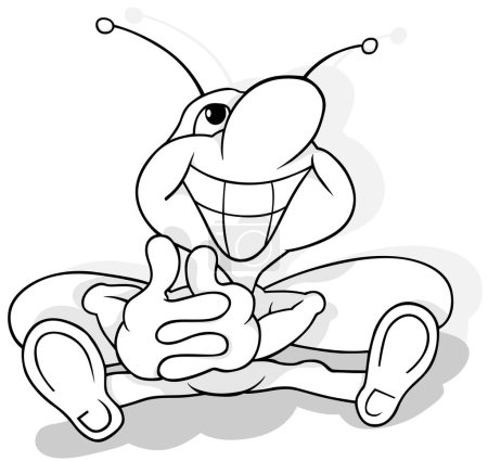 Téléchargez les illustrations : Dessin d'un scarabée avec un grand sourire assis sur le sol Illustration de bande dessinée isolé sur fond blanc, vecteur - en licence libre de droit